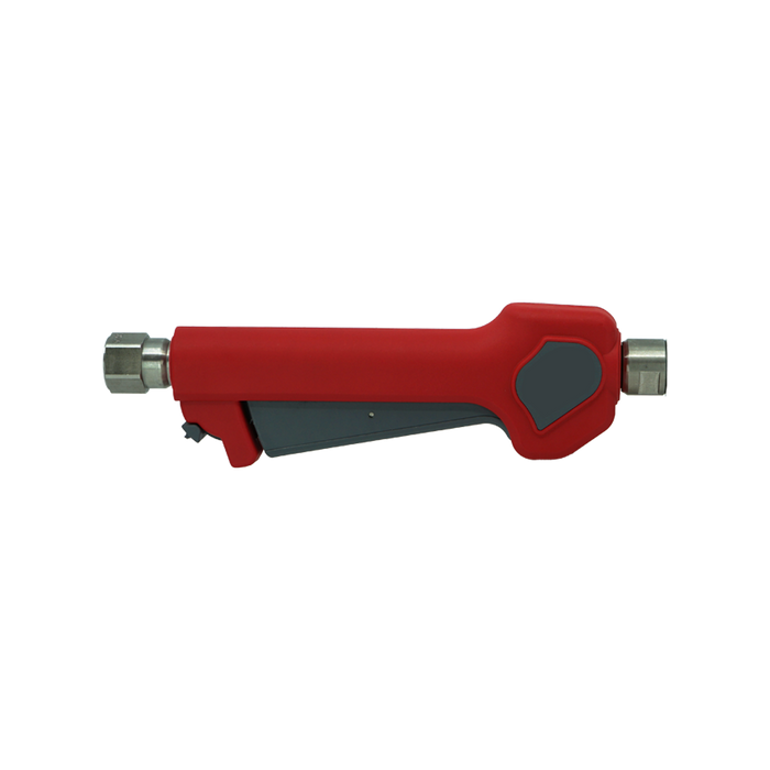 Linear spray gun with emergency stop